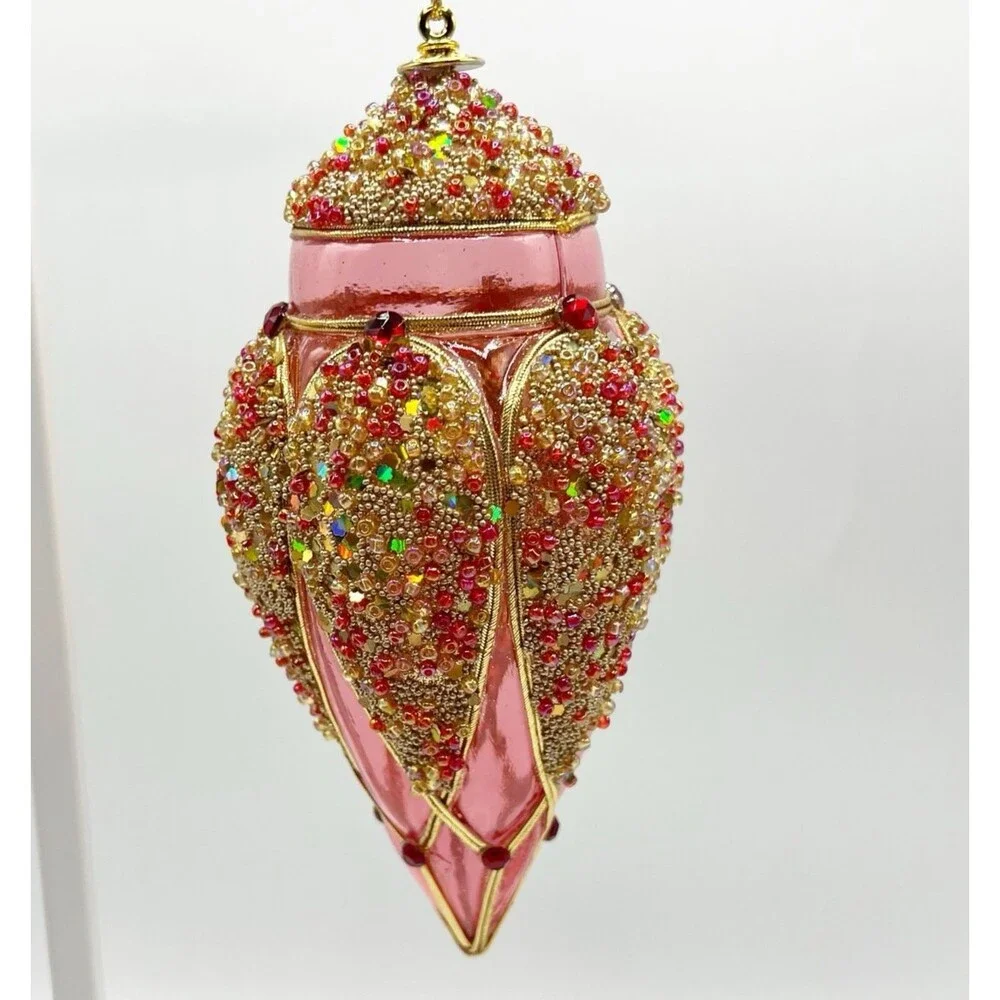 Vintage Christmas Lantern Beaded Plastic Tear Drop Christmas Tree Ornament 7.5